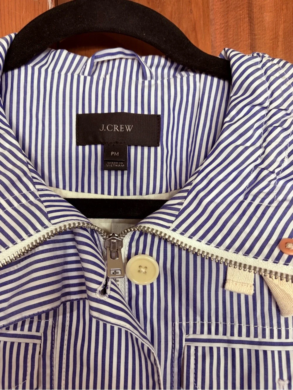 Title J.Crew – Blue White Striped Utility Anorak Jacket Tie Waist – Sz. PM